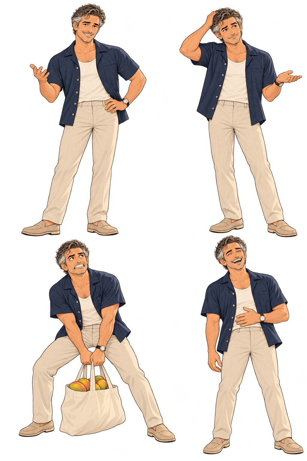 Marc Laurent expressions and actions character artwork on a transparent background