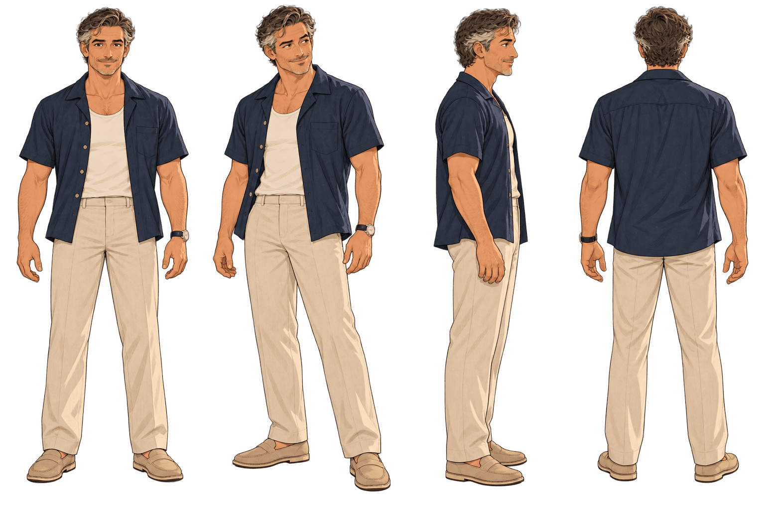 Marc Laurent, an adult fictional character in the EZViet comedy Almost Local, in a transparent-background character turnaround