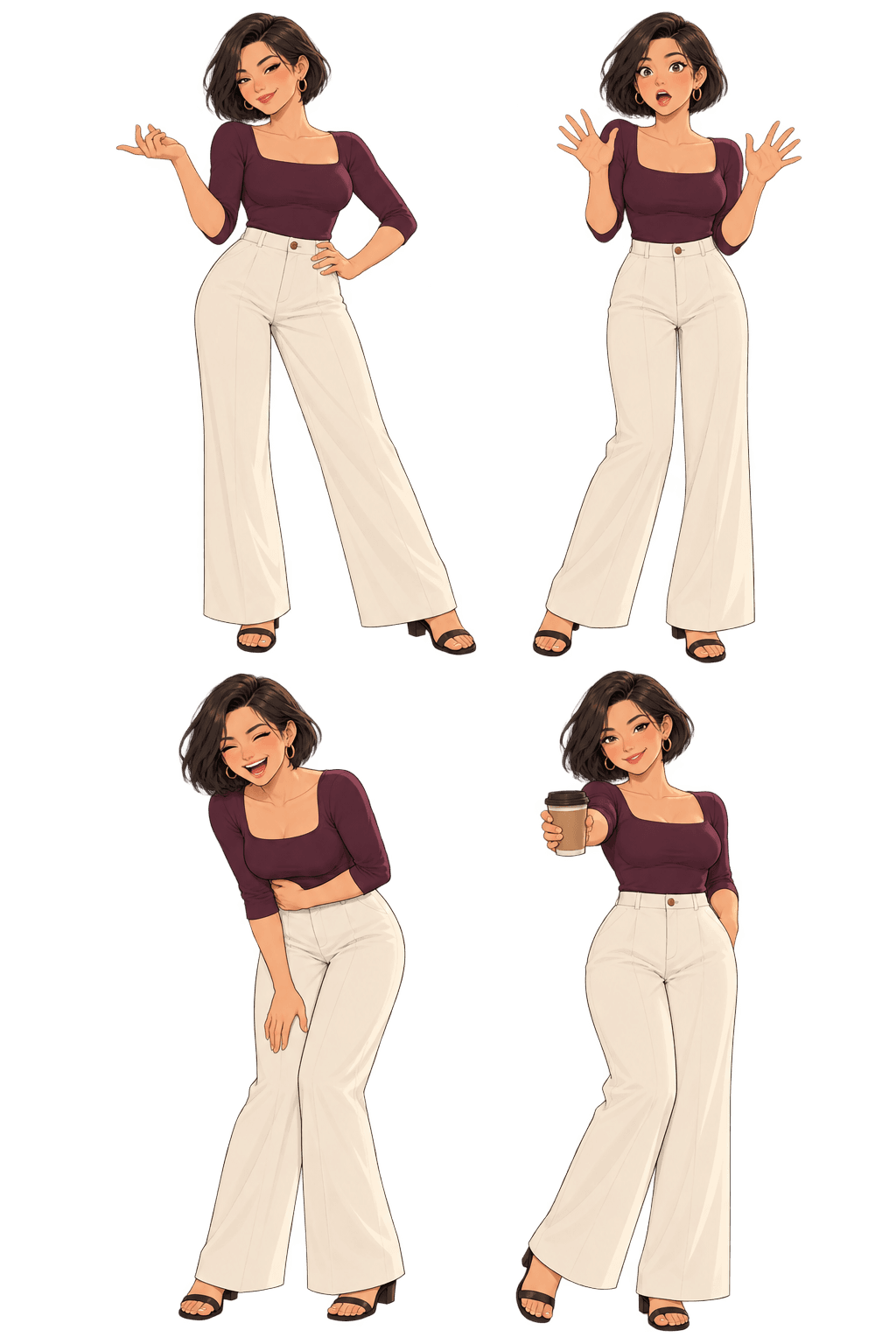 Nguyễn Minh Vy expressions and actions character artwork on a transparent background